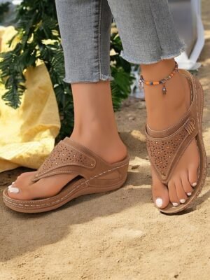 Elegant Rhinestone Wedge Open Toe Summer Flip-Flop Sandals - Image 18