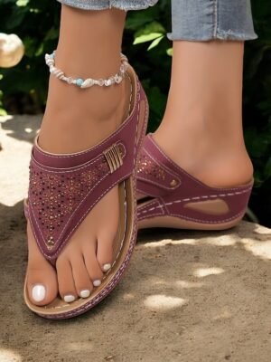 Elegant Rhinestone Wedge Open Toe Summer Flip-Flop Sandals - Image 2