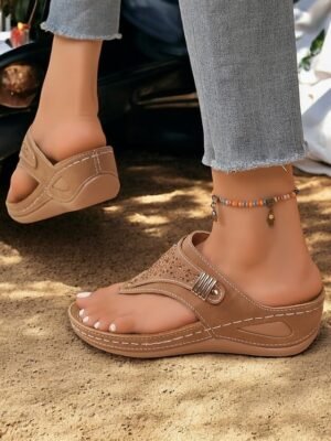 Elegant Rhinestone Wedge Open Toe Summer Flip-Flop Sandals - Image 20