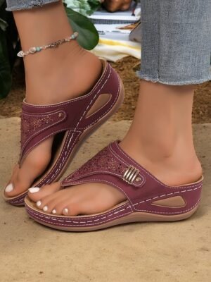 Elegant Rhinestone Wedge Open Toe Summer Flip-Flop Sandals - Image 3