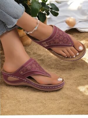 Elegant Rhinestone Wedge Open Toe Summer Flip-Flop Sandals - Image 4