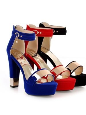Elegant Royal Blue Velvet Platform Sandals with Ankle Strap - Image 10