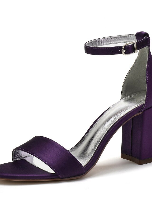 Elegant Satin Block Heel Ankle Strap Open-Toe Wedding Sandals - Image 1