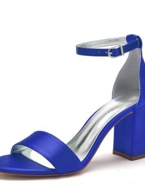 Elegant Satin Block Heel Ankle Strap Open-Toe Wedding Sandals - Image 12