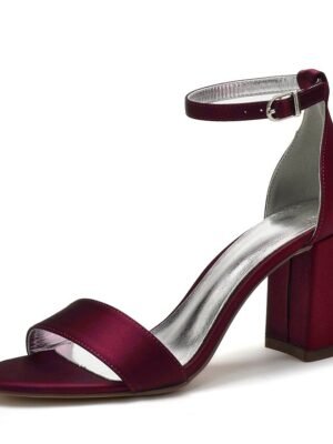 Elegant Satin Block Heel Ankle Strap Open-Toe Wedding Sandals - Image 17