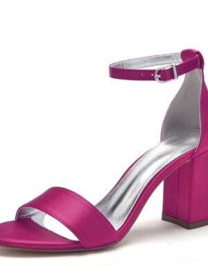 Elegant Satin Block Heel Ankle Strap Open-Toe Wedding Sandals - Image 18