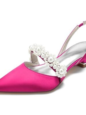 Elegant Satin Low Heel Pearl Embellished Wedding Shoes - Image 10