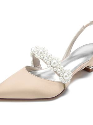 Elegant Satin Low Heel Pearl Embellished Wedding Shoes - Image 12
