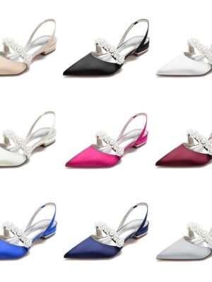 Elegant Satin Low Heel Pearl Embellished Wedding Shoes - Image 14