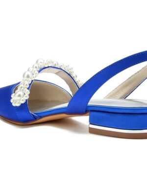 Elegant Satin Low Heel Pearl Embellished Wedding Shoes - Image 5