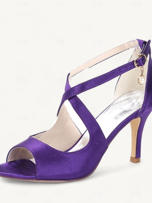 Elegant Satin Peep-Toe Pearl Ankle Strap Heels - Image 12