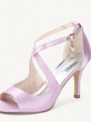 Elegant Satin Peep-Toe Pearl Ankle Strap Heels - Image 16
