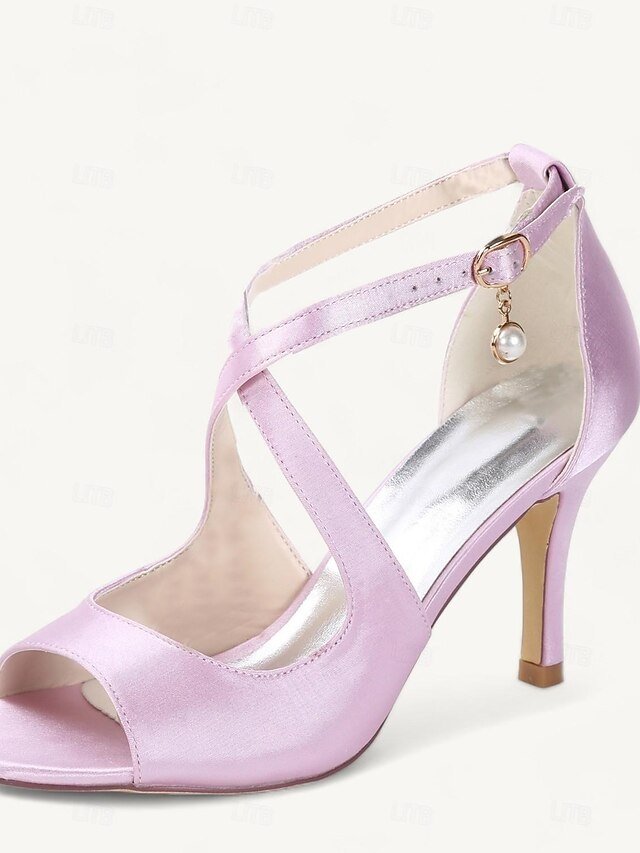 Elegant Satin Peep-Toe Pearl Ankle Strap Heels - Image 16