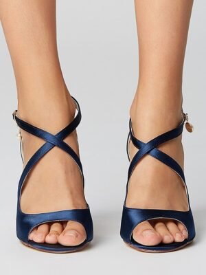 Elegant Satin Peep-Toe Pearl Ankle Strap Heels - Image 8