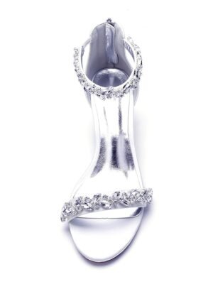 Elegant Satin Rhinestone Ankle Strap Block Heel Open Toe Wedding Sandals - Image 14