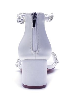 Elegant Satin Rhinestone Ankle Strap Block Heel Open Toe Wedding Sandals - Image 15