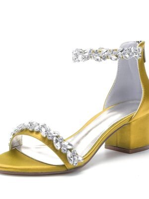 Elegant Satin Rhinestone Ankle Strap Block Heel Open Toe Wedding Sandals - Image 19