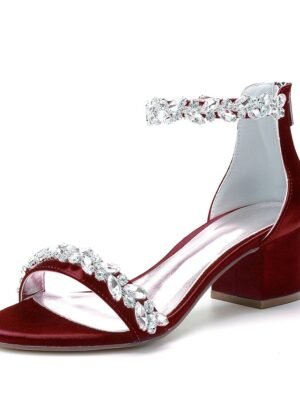 Elegant Satin Rhinestone Ankle Strap Block Heel Open Toe Wedding Sandals - Image 20