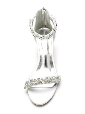 Elegant Satin Rhinestone Ankle Strap Block Heel Open Toe Wedding Sandals - Image 3