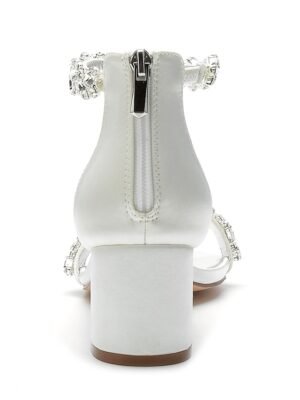 Elegant Satin Rhinestone Ankle Strap Block Heel Open Toe Wedding Sandals - Image 4