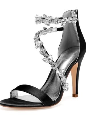 Elegant Satin Rhinestone Embellished Stiletto Heels - Image 15
