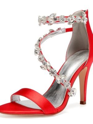 Elegant Satin Rhinestone Embellished Stiletto Heels - Image 16