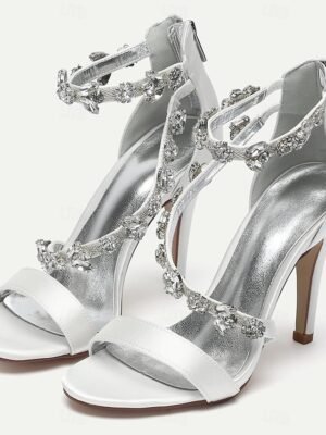 Elegant Satin Rhinestone Embellished Stiletto Heels - Image 3