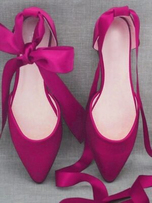 Elegant Satin Ribbon Tie Ivory Pointed Toe Ballet Flats - Image 9