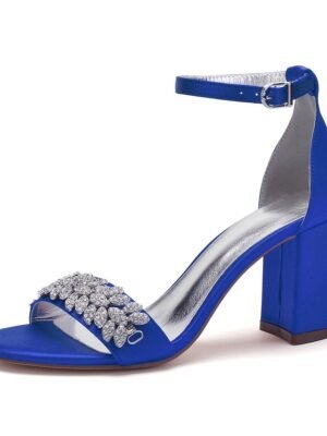 Elegant Silver Satin Block Heel Sandals - Image 11