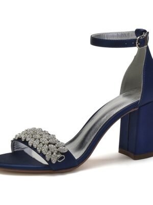 Elegant Silver Satin Block Heel Sandals - Image 12