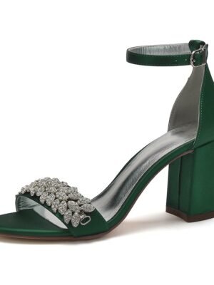 Elegant Silver Satin Block Heel Sandals - Image 14