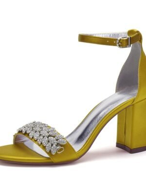 Elegant Silver Satin Block Heel Sandals - Image 15