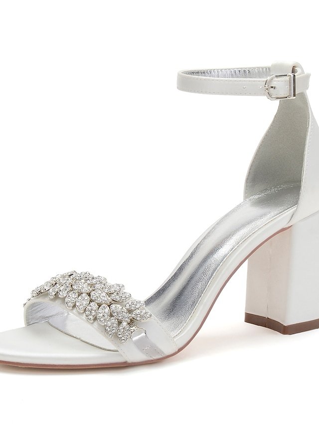 Elegant Silver Satin Block Heel Sandals - Image 2