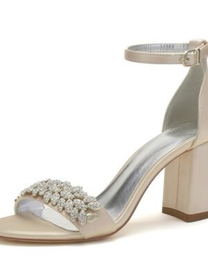 Elegant Silver Satin Block Heel Sandals - Image 9
