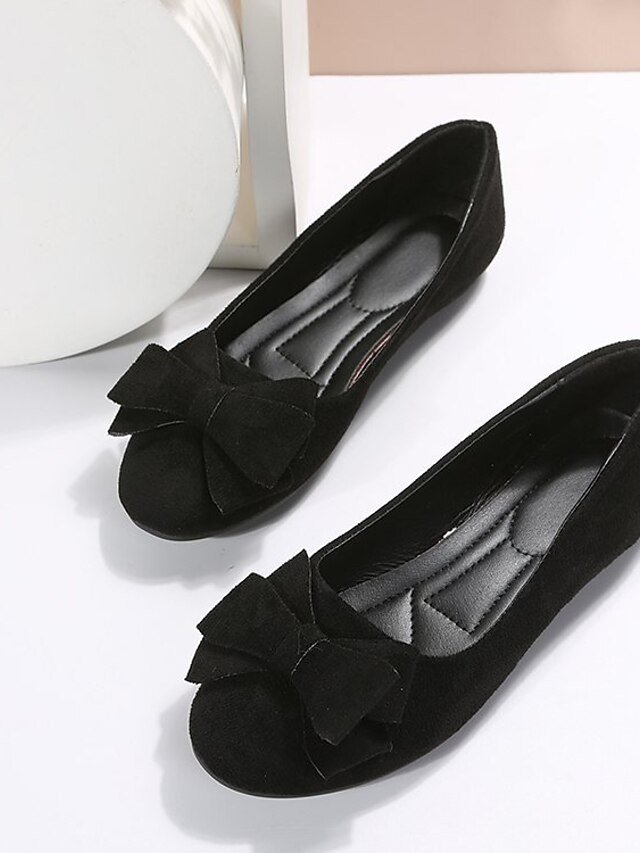 Elegant Slip-On Bowknot Black Suede Ballet Flats - Image 1