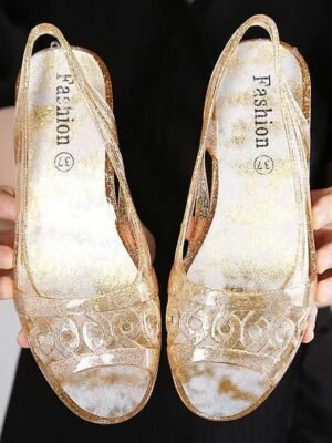 Elegant Slip-On Rhinestone Embellished Jelly Sandals - Image 7