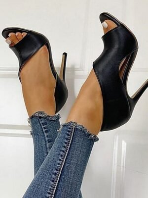 Elegant Stiletto Cut-Out Black High Heel Sandals - Image 3