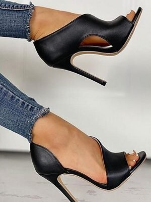 Elegant Stiletto Cut-Out Black High Heel Sandals - Image 4