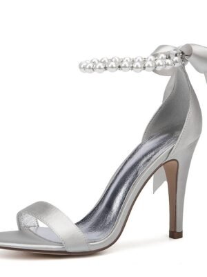 Elegant Stiletto Satin Pearl Ankle Strap High Heel Sandals - Image 10
