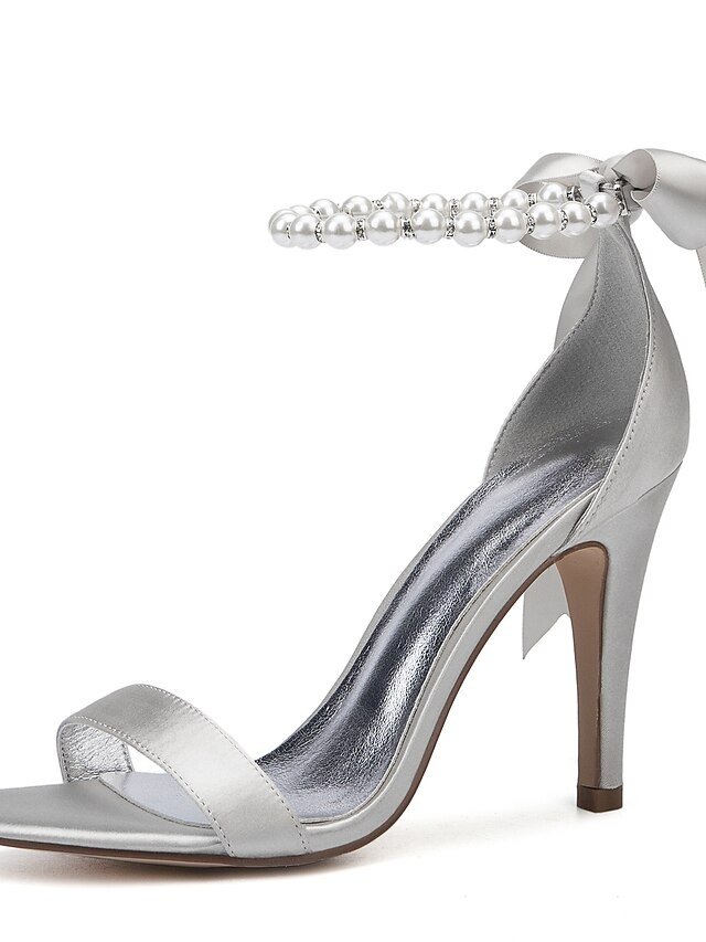 Elegant Stiletto Satin Pearl Ankle Strap High Heel Sandals - Image 10