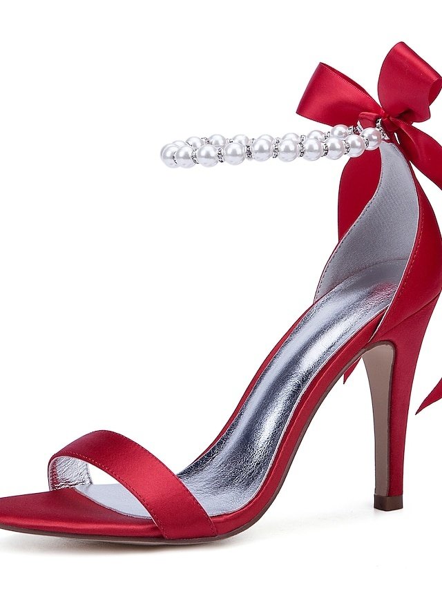 Elegant Stiletto Satin Pearl Ankle Strap High Heel Sandals - Image 12