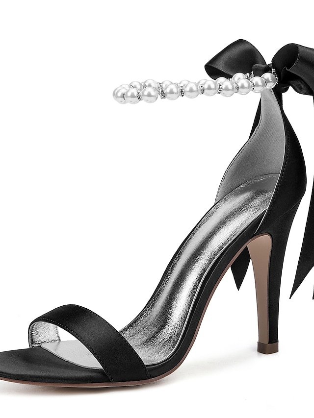 Elegant Stiletto Satin Pearl Ankle Strap High Heel Sandals - Image 13