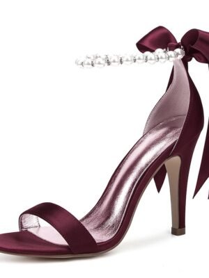 Elegant Stiletto Satin Pearl Ankle Strap High Heel Sandals - Image 14