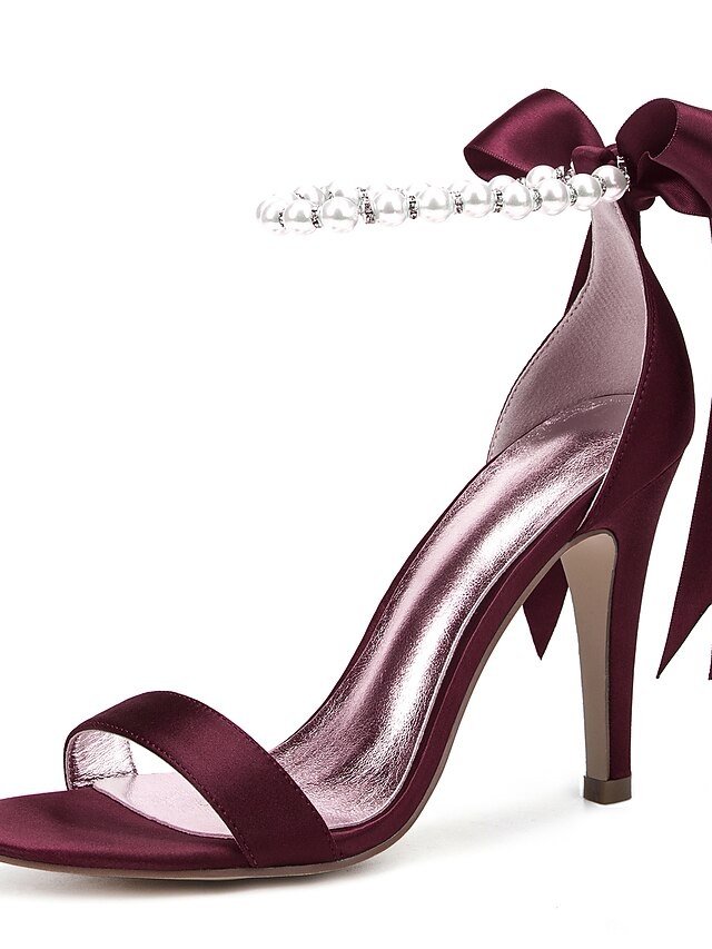 Elegant Stiletto Satin Pearl Ankle Strap High Heel Sandals - Image 14