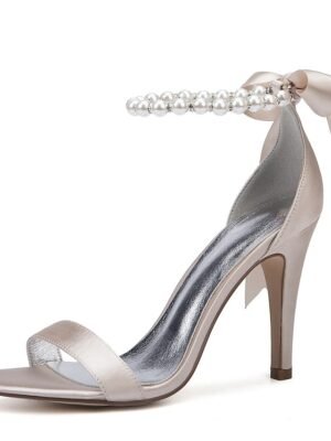 Elegant Stiletto Satin Pearl Ankle Strap High Heel Sandals - Image 15
