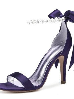 Elegant Stiletto Satin Pearl Ankle Strap High Heel Sandals - Image 16