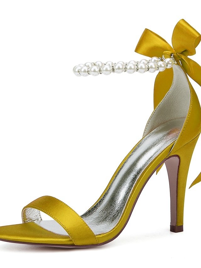 Elegant Stiletto Satin Pearl Ankle Strap High Heel Sandals - Image 17