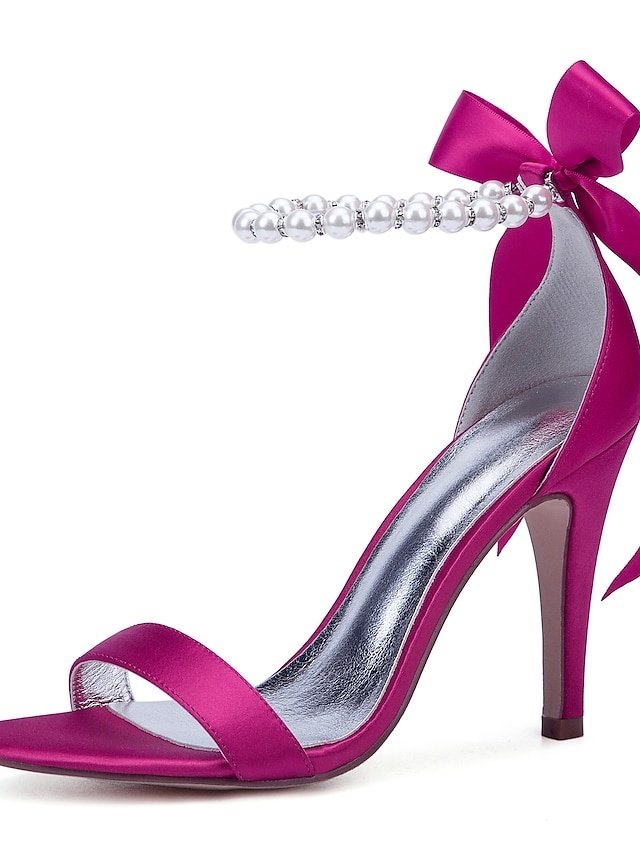 Elegant Stiletto Satin Pearl Ankle Strap High Heel Sandals - Image 18