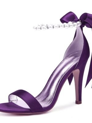 Elegant Stiletto Satin Pearl Ankle Strap High Heel Sandals - Image 19