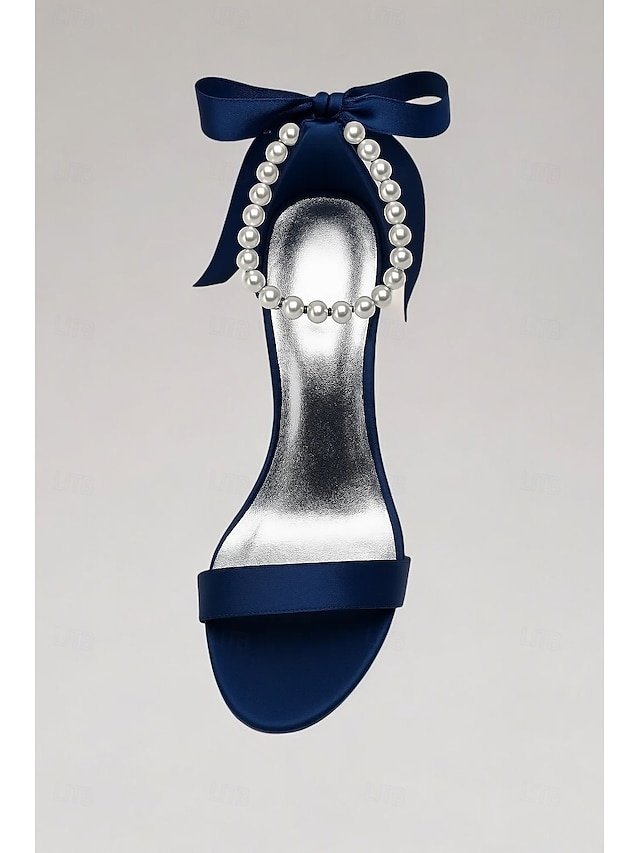 Elegant Stiletto Satin Pearl Ankle Strap High Heel Sandals - Image 5